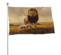Puissant lion mâle debout avec un petit drapeau d'agneau - 9,1 x 1,5 m - Bannière décorative pour cour, porche, pelouse, ferme