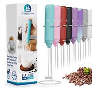 Puissant mousseur à lait portatif - Mini fouet mélangeur pour café, cappuccino, latte, matcha et chocolat chaud - Avec support - Aqua
