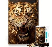 Puissant Puzzle de 1000 pièces Tigre d'or pour Adolescents, Jeu de logique et de Stimulation émotionnelle, Divertissement paisible, Bords Lisses, Cadeau créatif 38x52cm