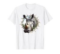 Puissante percée de Mur craquelé Rhino 3D T-Shirt Graphique avec Valeur, Homme, Blanc, M