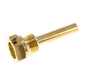 Puits thermométrique en alliage de cuivre G 1/2 pouce avec fixation par boulon pour tige de 63mm Max 160°C et 6 bars