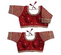 Pujia Mills Chemisier pour femme prêt à l'emploi avec broderie multi-codage fil doré indien ethnique designer cousu sari chemisier pour femme pour sari Lehenga Choli, Rouge, 38