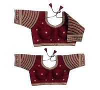 Pujia Mills Chemisier pour femme prêt à l'emploi brodé, multi-codage, fil doré, design ethnique indien cousu, chemisier pour femme, prêt à l'emploi, pour sari Lehenga Choli, Rosso Cupo, 34