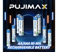 PUJIMAX 1,2 V AAA 300 mAh et AA 800 mAh Batterie rechargeable Ni-MH, haute performance, stabilité de la tension pour drone, lampe de poche, jouet, radio, télécommande, alarme, sonnette de porte, cuisi
