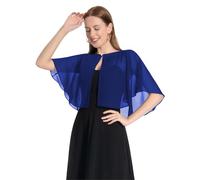 Pukguro Cape pour femme en mousseline de soie douce, châle pour soirée, mariage, boléro, bleu royal, taille unique