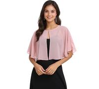 Pukguro Capelets pour femme en mousseline de soie douce, pour soirée, mariage, boléro, rose poudré, taille unique