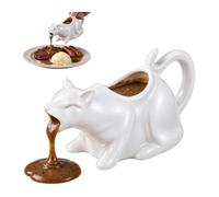 Puking Cat Gravy Boat, Ceramic Kitty Sauce Pourer | Novelty Cat-Shaped Serving Pitcher for Black Pepper Sauce,Salad Dressing,Broth,Syrup & Milk(White-50ml/1.69 Fl Oz)