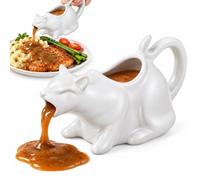 Puking Cat Saucière en céramique Motif chat Blanc 250 ml | Saucière pour chat, saucière en céramique, poignée à queue bou et large ouverture sur le dessus, facile à verser tout en