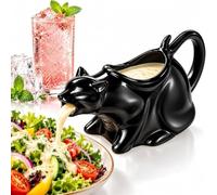 Puking Cat Saucière en céramique pour chat Noir 250 ml | La poignée à queue bou et la large ouverture sur le dessus facilitent le versement tout en nettoyant la surface émaillée