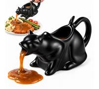 Puking Cat Saucière en céramique pour chat Noir 250 ml | Saucière pour chat, saucière en céramique, poignée à queue bou et large ouverture sur le dessus, facile à verser tout en