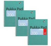 Pukka Pad, A4+ Carnet de note Jotta métallique 1 paquet -23 x 29.7cm - Carnet Spirale avec lignes de 8mm et papier 80GSM -Marges perforées à 4 trous et bords perforés -200 pages, vert LOT DE 3