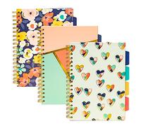 Pukka Pad, Carpe Diem Lot de 3 cahiers à spirales doubles 5 sujets avec intercalaires repositionnables 200 pages papier 80 g/m² avec bords perforés - Amour floral, B5 10 x 17,8 cm