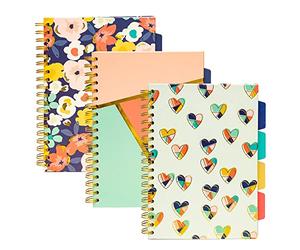 Pukka Pad, Carpe Diem Lot de 3 cahiers à spirales doubles 5 sujets avec intercalaires repositionnables 200 pages papier 80 g/m² avec bords perforés - Amour floral, B5 10 x 17,8 cm