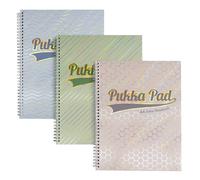 Pukka Pad Haze Jotta Lot de 3 carnets à spirales A4 avec couverture cartonnée et 200 pages, 100 feuilles de papier ligné 80 g/m² 8 mm perforées à 4 trous pour notes scolaires, projets de bureau et