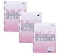 Pukka Pad, Irlen Jotta Pad Lot de 3 cahiers A4 - Bloc-notes à spirales 200 pages de papier ligné coloré certifié FSC 80 g/m² - Conçu pour les difficultés de perception visuelle - 29,7 x 23 cm, Rose