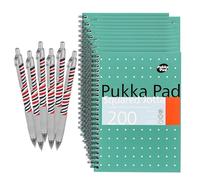 Pukka Pad Jotta Book A5 Lot de 12 cahiers à spirales, 200 pages, papier quadrillé 80 g/m² et bords perforés pour l'école, le bureau et le journal, variantes disponibles avec stylo à bille Zebra