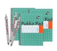 Pukka Pad Jotta Book A5 Lot de 3 cahiers à spirales, 200 pages, papier quadrillé 80 g/m² et bords perforés pour l'école, le bureau et le journal, variantes disponibles avec stylo à bille Zebra gratuit