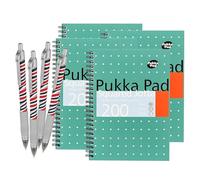 Pukka Pad Jotta Book A5 Lot de 4 cahiers à spirales, 200 pages, papier quadrillé 80 g/m² et bords perforés pour l'école, le bureau et le journal, variantes disponibles avec stylo à bille Zebra gratuit