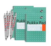 Pukka Pad Jotta Book A5 Lot de 5 cahiers à spirales, 200 pages, papier quadrillé 80 g/m² et bords perforés pour l'école, le bureau et le journal, variantes disponibles avec stylo à bille Zebra gratuit