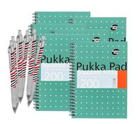 Pukka Pad Jotta Book A5 Lot de 6 cahiers à spirales, 200 pages, papier quadrillé 80 g/m² et bords perforés pour l'école, le bureau et le journal, variantes disponibles avec stylo à bille Zebra gratuit