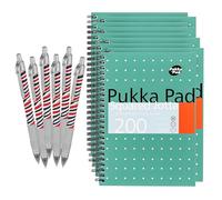 Pukka Pad Jotta Book A5 Lot de 9 cahiers à spirales, 200 pages, papier quadrillé 80 g/m² et bords perforés pour l'école, le bureau et le journal, variantes disponibles avec stylo à bille Zebra gratuit