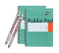 Pukka Pad Jotta Book quadrillé A5 - 200 pages à spirales, papier quadrillé 80 g/m² et bords perforés pour l'école, le bureau et le journal, variantes disponibles avec stylo à bille Zebra gratuit (lot