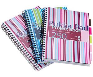 Pukka Pad Lot de 3 cahiers A4 à spirale Reliure rigide 250 pages lignées Rose/bleu