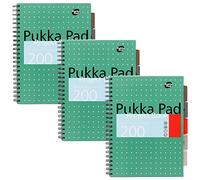Pukka Pad, Lot de 3 cahiers de projet 5 sujets A4+ avec intercalaires repositionnables - 200 pages de papier 80 g/m² avec lignes de 8 mm et bords perforés - Vert métallisé - 29,7 x 23 cm