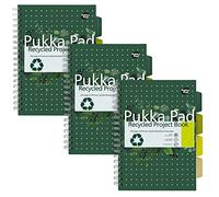 Pukka Pad, Lot de 3 cahiers de projet B5 à double spirale avec 4 intercalaires en papier recyclé FSC 80 g/m² avec marge micro-perforée et perforée à 4 trous