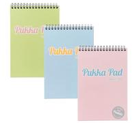 Pukka Pad Lot de 3 carnets de notes pastel à double spirale avec 160 pages, 80 feuilles de papier 80 g/m² ligné 80 g/m², marges perforées et page de détails personnels - Rose, bleu et vert
