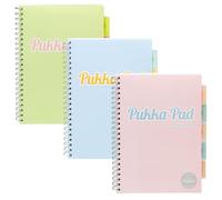 Pukka Pad Lot de 3 carnets de projets A4 pastel à reliure spirale avec intercalaires repositionnables et 200 pages, 100 feuilles de papier perforé 80 g/m² avec lignes fines de 8 mm - Rose, bleu et
