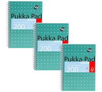 Pukka Pad, Pack de 3 carnets de notes A5 à reliure métallique pour la maison, l'école et le bureau - 15 x 21cm - lignes de 8mm et papier 80GSM - Bords perforés - 200 pages, vert