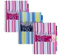 Pukka Pad Project Book Wirebound Plastic Ruled 5-Divider 250pp 80gsm A4 Assorted Ref PROBA4 [Pack of 3]