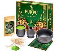 Pukpu Kit Matcha Traditionnel - Set Cérémonie Thé Japonais avec Thé Matcha en Poudre, Fouet Bambou Chasen, Cuillère Chashaku, Bol Matcha & Tamis - Coffret Cadeau Élégant pour Amateurs de Thé