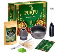 PUKPU Set Matcha Premium - Coffret Cérémonial Japonais avec Thé en Poudre, Fouet Électrique, Fouet Bambou Chasen, Cuillère Chashaku, Bol Matcha & Accessoires Inox - Kit Cadeau Élégant Amateurs de Thé