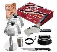 Pukpu Set Smash Burger 9 Pièces INOX - Contient Presse Burger, Moule a Steak Haché et Oeuf au Plat, 2 Spatules, Coteau a Steak, 2 Cloche à Burger et Salière - Livre de Recettes en Cadeau (Noir)