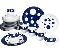 Pula bleu foncé 30pcs service combiné vaisselle à pois points tasses assiettes