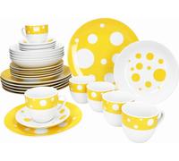 Pula jaune 30pcs service combiné vaisselle à pois points tasses assiettes