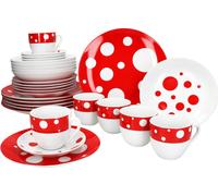 Pula rouge 30pcs service combiné vaisselle à pois points tasses assiettes