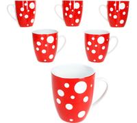 Pula rouge à pois Set de 6 tasses à café 300ml Tasse en porcelaine 6 personnes thé cacao à pois