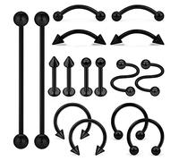 PULABO 16 pièces Industriel Acier Inoxydable haltère Daith Piercing Boucles d'oreilles Torsion hélice Cartilage Cerceau Tragus Rook Labret lèvre Anneaux élégant