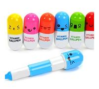 PULABO 6 x stylo à bille en vitamine Stylos à bille en forme de capsule, drôles, rigolotes, nouveauté rétractables, parfaits pour les cadeaux ou la papeterie scolaire, diverses couleurs aléatoires tr