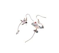PULABO Style Chinois Ventilateur Pliant modélisation Grue Nuage Suspendu Boucles d'oreilles de Style National pour Les Femmes Creux asymétrique Bijoux en métal rentable