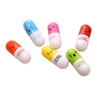 PULABO Stylo à bille rétractable, 6 Pcs Mignon Sourire Visage Pill Stylo À Bille Stylo Télescopique Pill Capsule Stylo pour Enfants Créatif et Utile Ça marche
