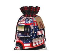 PULaif Sacs cadeaux de Noël avec cordon de serrage Motif camion patriotique 4 juillet, grande taille pour cadeaux de fête, sacs cadeaux de Noël