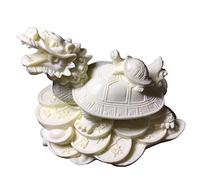PULaif Statues Décoration Ornements, Statue de Tortue-Dragon décorative en Ivoire Blanc avec pièces de Monnaie 11,6 x 8 x 9,2 cm