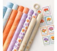 PulGos Lot de 21 kits d'emballage cadeau - 10 feuilles d'emballage cadeau décoratives assorties + 10 autocollants Best Wishes + 1 ruban adhésif en cellophane | Parfait pour Noël, les anniversaires