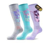PULIOU Chaussettes De Ski En Laine Mérinos Pour Femmes, (3 Paires), Chaussettes D'Hiver Épaisses Et Chaudes, Respirantes Et Résistantes, Adaptées Au Temps Froid, Au Ski, Pour Adultes/Adolescents, S