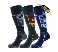 PULIOU Chaussettes De Ski En Laine Mérinos Pour Hommes, (3 Paires), Chaussettes D'Hiver Épaisses Et Chaudes, Respirantes Et Résistantes, Adaptées Au Temps Froid, Au Ski, Pour Adultes/Adolescents, L