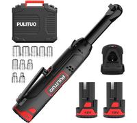 PULITUO Jeu de clés à cliquet électriques à col rallongé 12 V 3/8" avec 2 batteries de 2,0 Ah et charge rapide, cliquet sans fil 300 tr/min avec 10 inserts